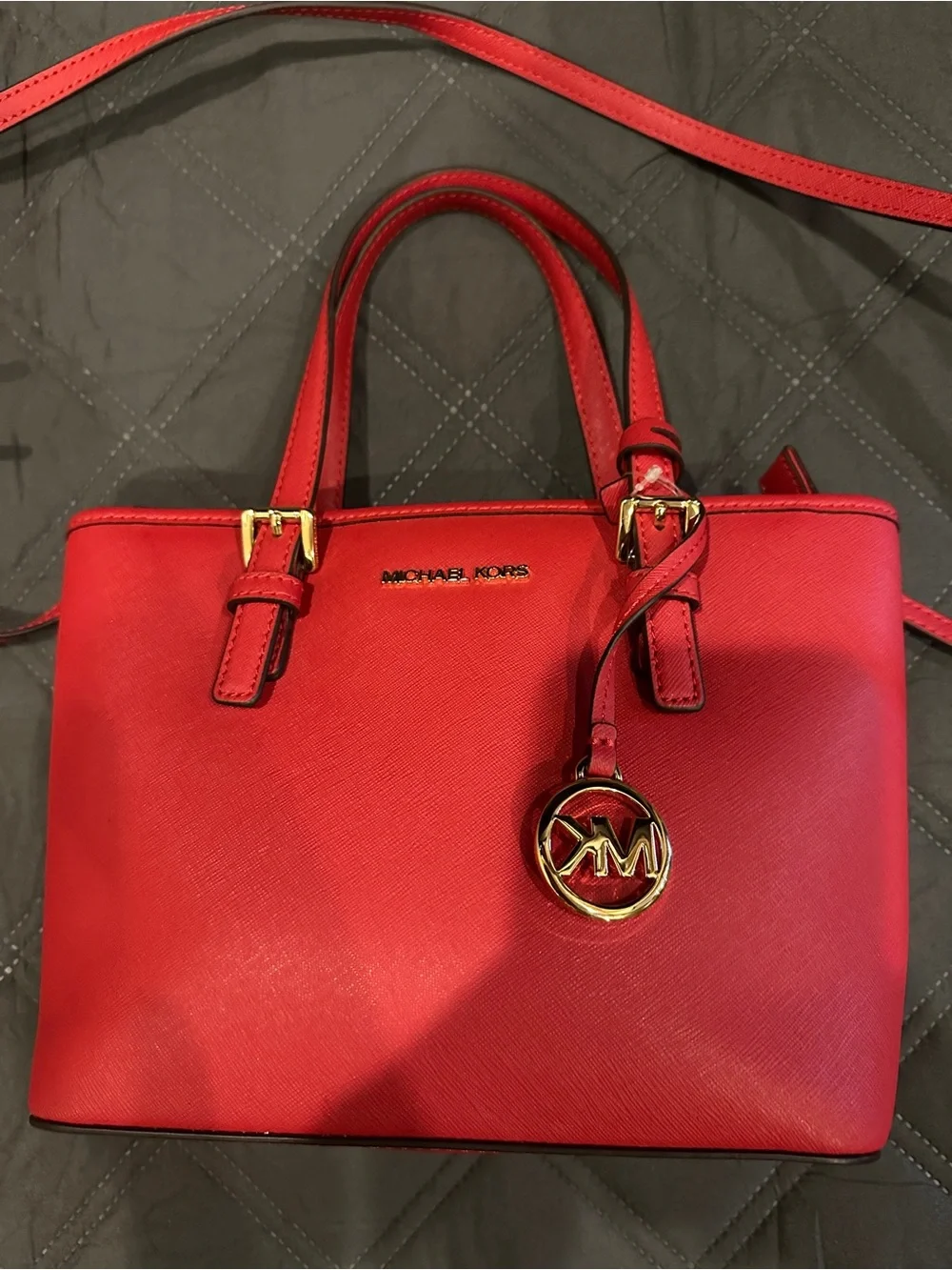 Michael Kors Red Saffiano Satchel with Gold Hardware